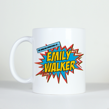 Load image into Gallery viewer, custom personalized name comic cartoon style coffee mug explosion image