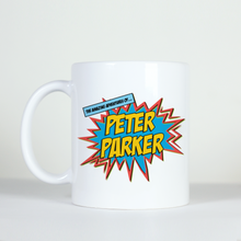 Load image into Gallery viewer, comic book style pow boom image adventures of peter park coffee mug