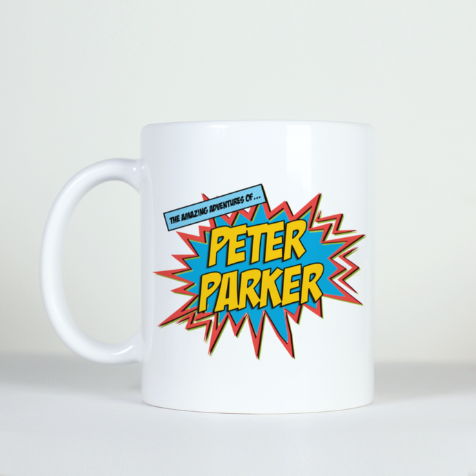 comic book style pow boom image adventures of peter park coffee mug