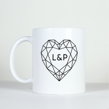 Load image into Gallery viewer, Custom initials on a geometric heart mug