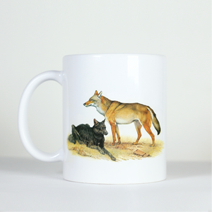 Two wolves on front of a mug
